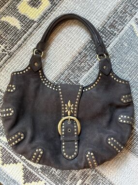 Moschino cheap and chic Stud-Accent Dark Brown Leather Bag